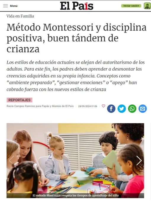 Reportaje del Diario El País donde se cita a Miriam Escacena como experta referente en Pedagogía Montessori